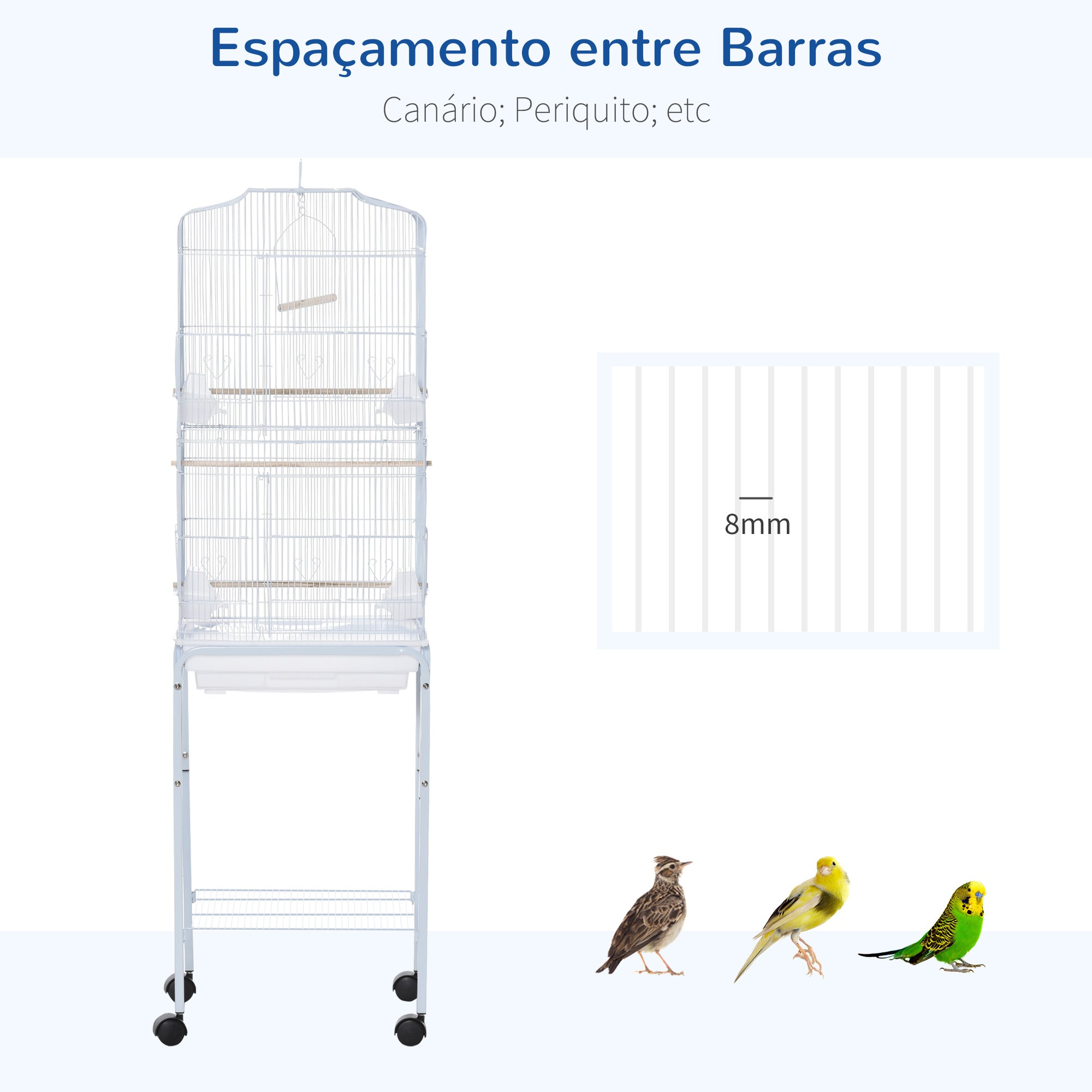 Gaiola para Pássaros Branca 46,5x36x157cm