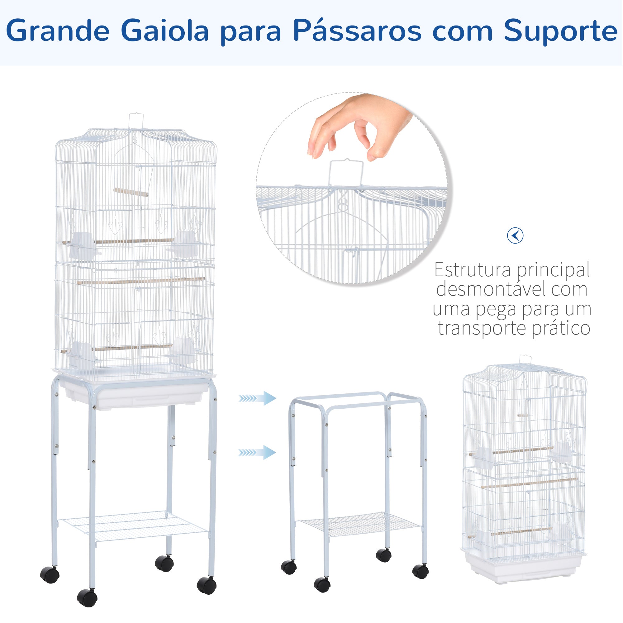 Gaiola para Pássaros Branca 46,5x36x157cm