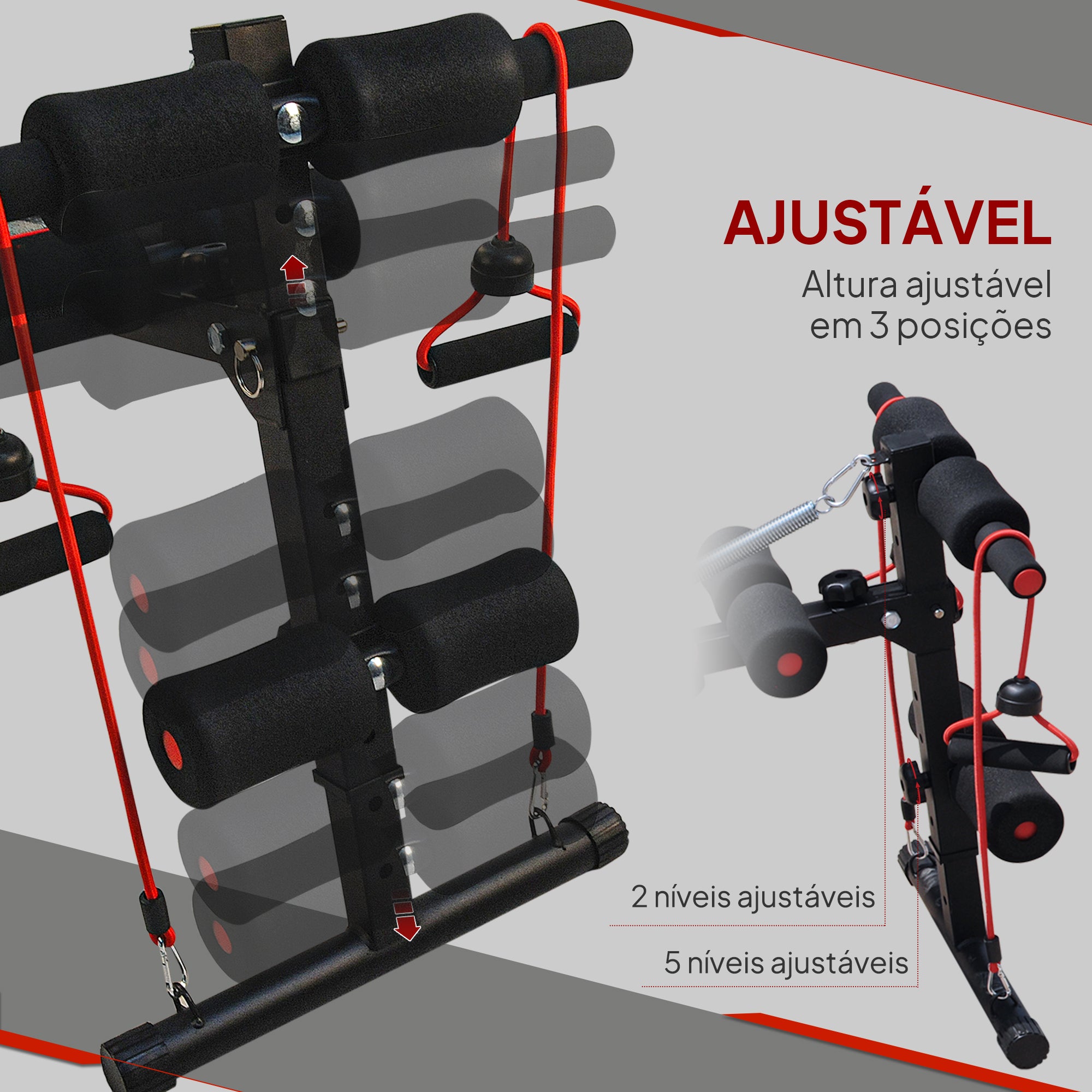 Banco de Abdominais Ajustável Preto 55,5x137,5x68 cm