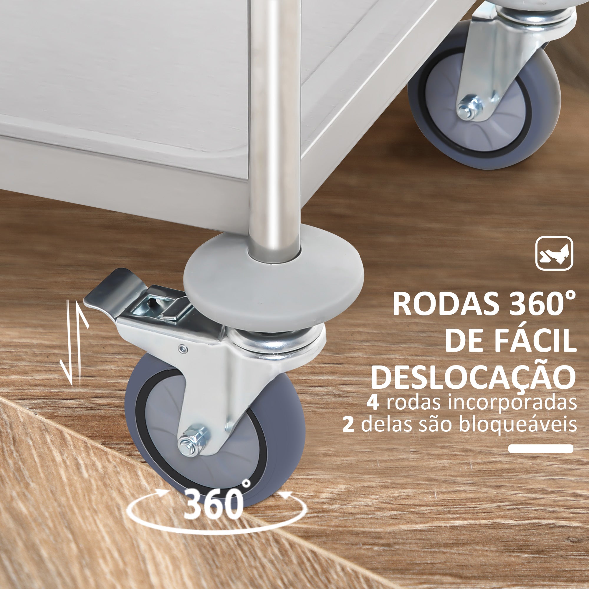 Carrinho Auxiliar de Cozinha 70,5x40,5x81 cm - Prata