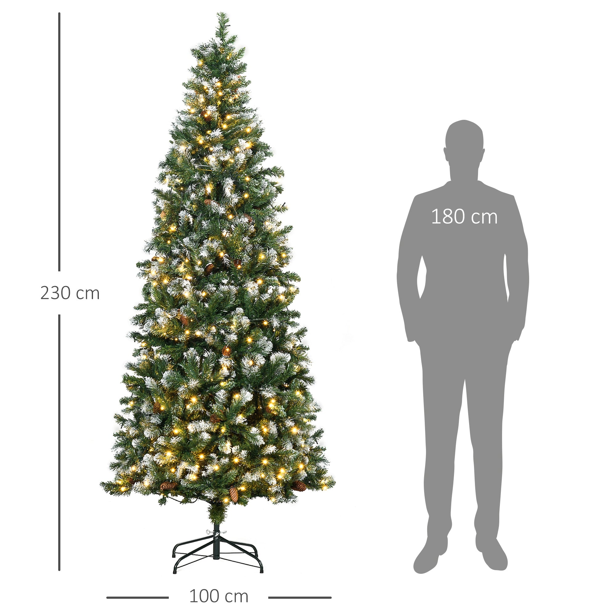 Árvore de Natal Artificial 230 cm Verde com Luzes LED e 1051 Ramos