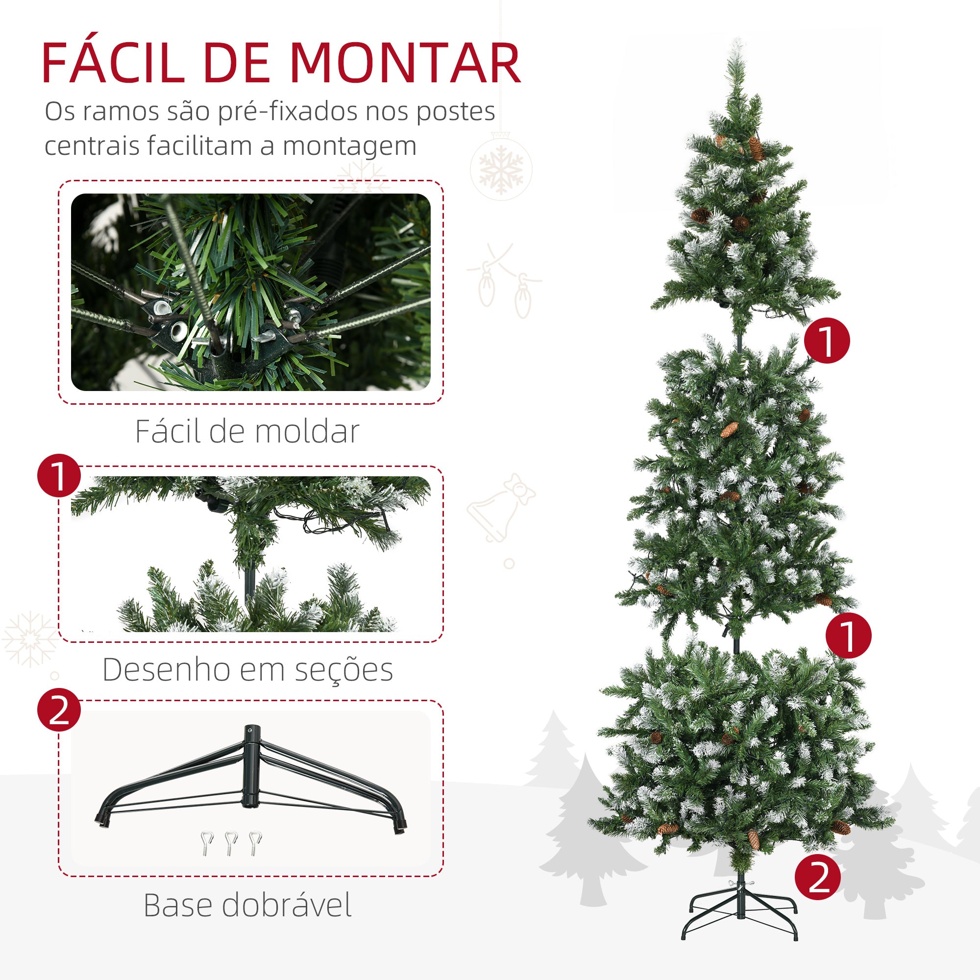 Árvore de Natal Artificial 230 cm Verde com Luzes LED e 1051 Ramos
