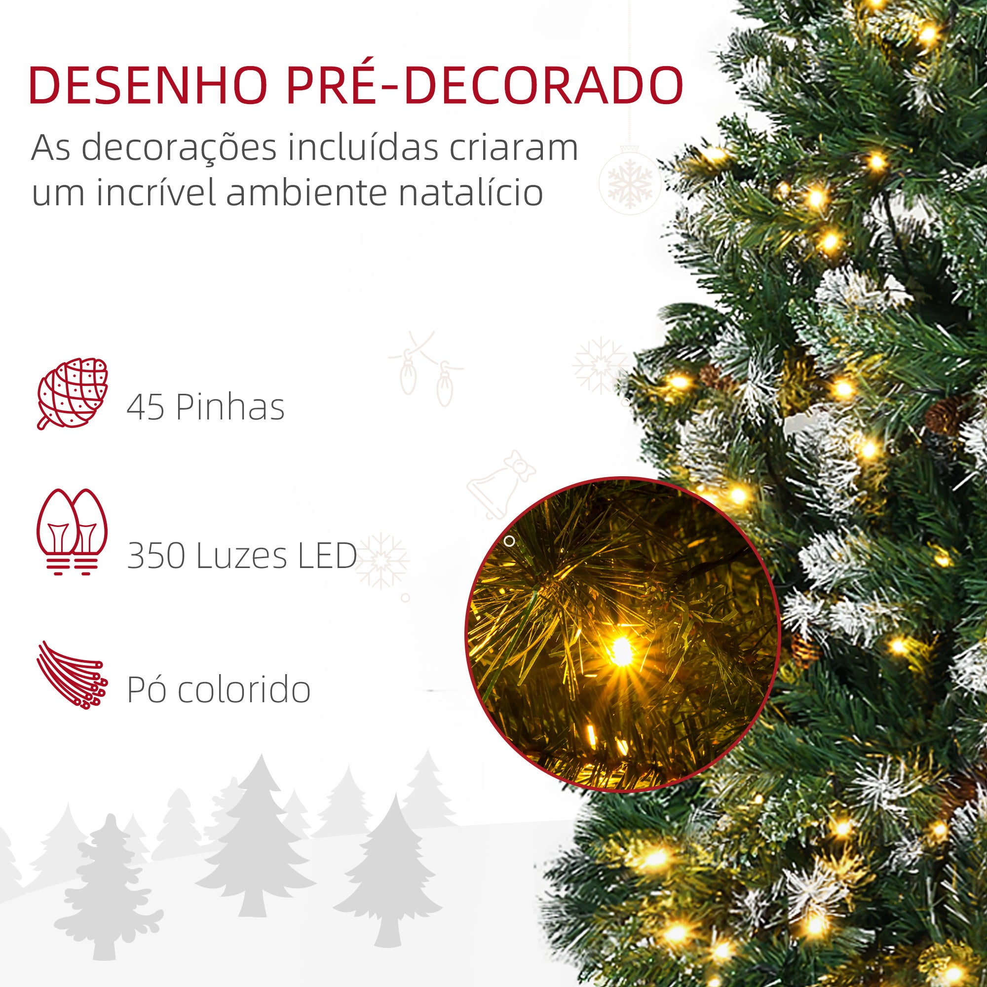 Árvore de Natal Artificial 230 cm Verde com Luzes LED e 1051 Ramos