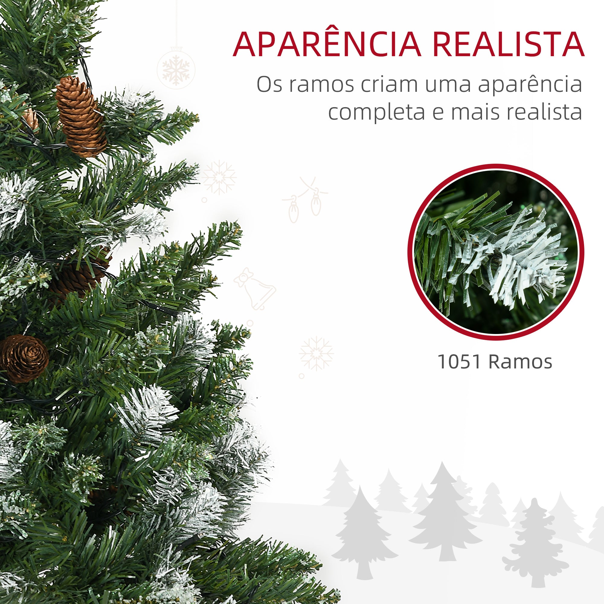 Árvore de Natal Artificial 230 cm Verde com Luzes LED e 1051 Ramos