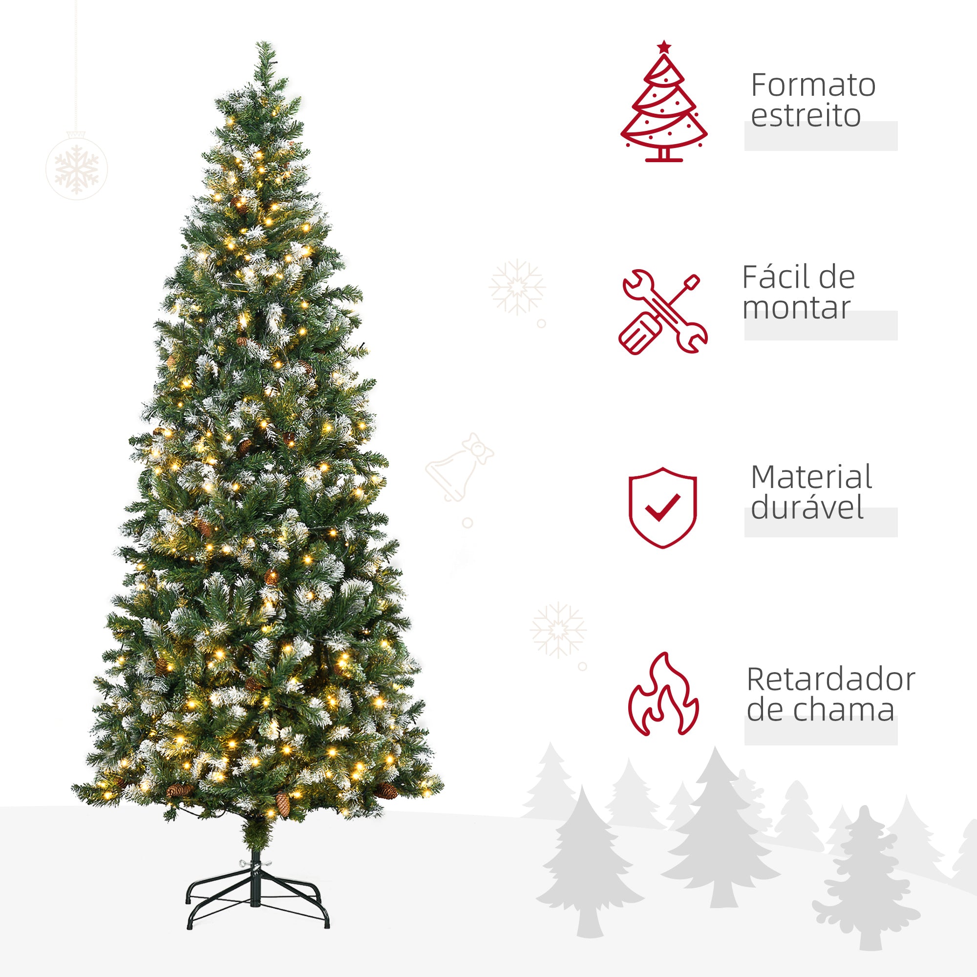 Árvore de Natal Artificial 230 cm Verde com Luzes LED e 1051 Ramos