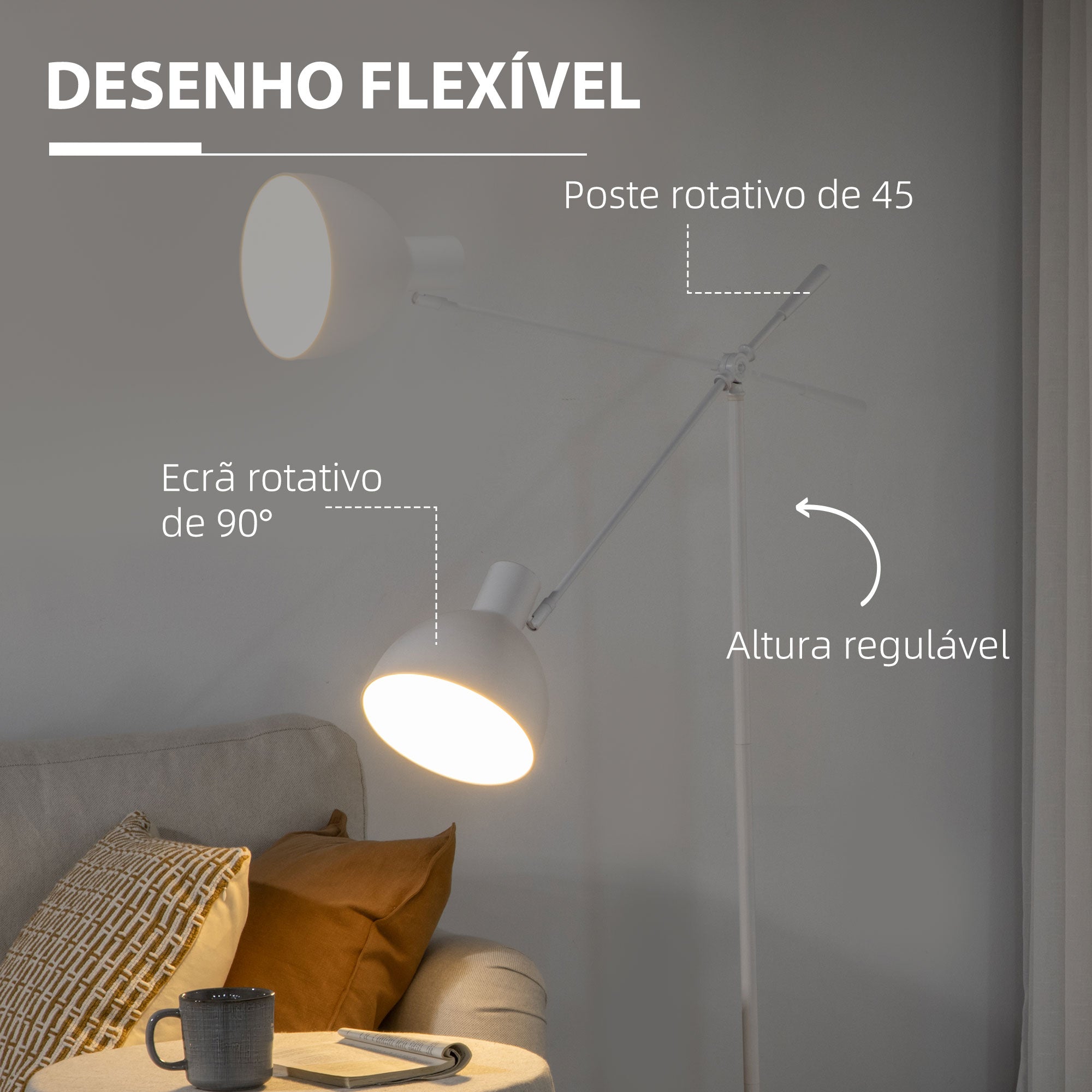 Candeeiro de Pé Estilo Industrial Branco Ø30x155 cm