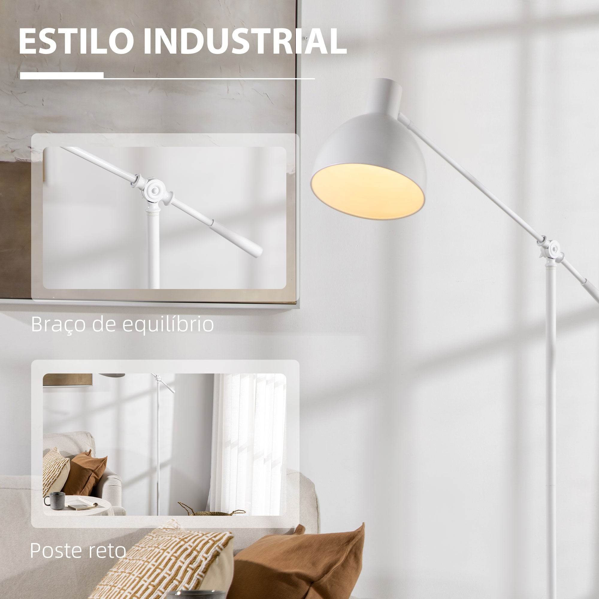 Candeeiro de Pé Estilo Industrial Branco Ø30x155 cm