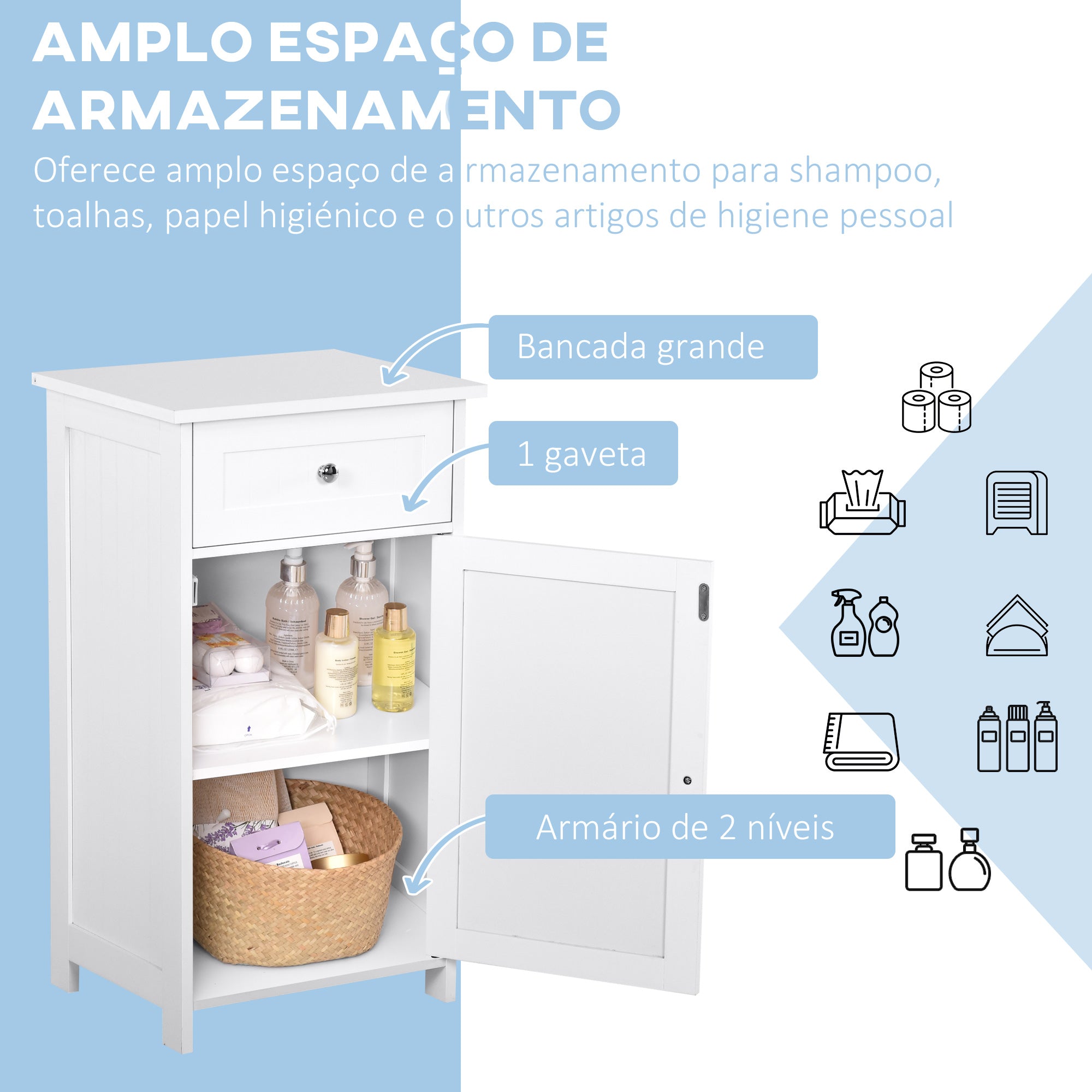 Armário de Casa de Banho Compacto 43x34x77 cm - Branco