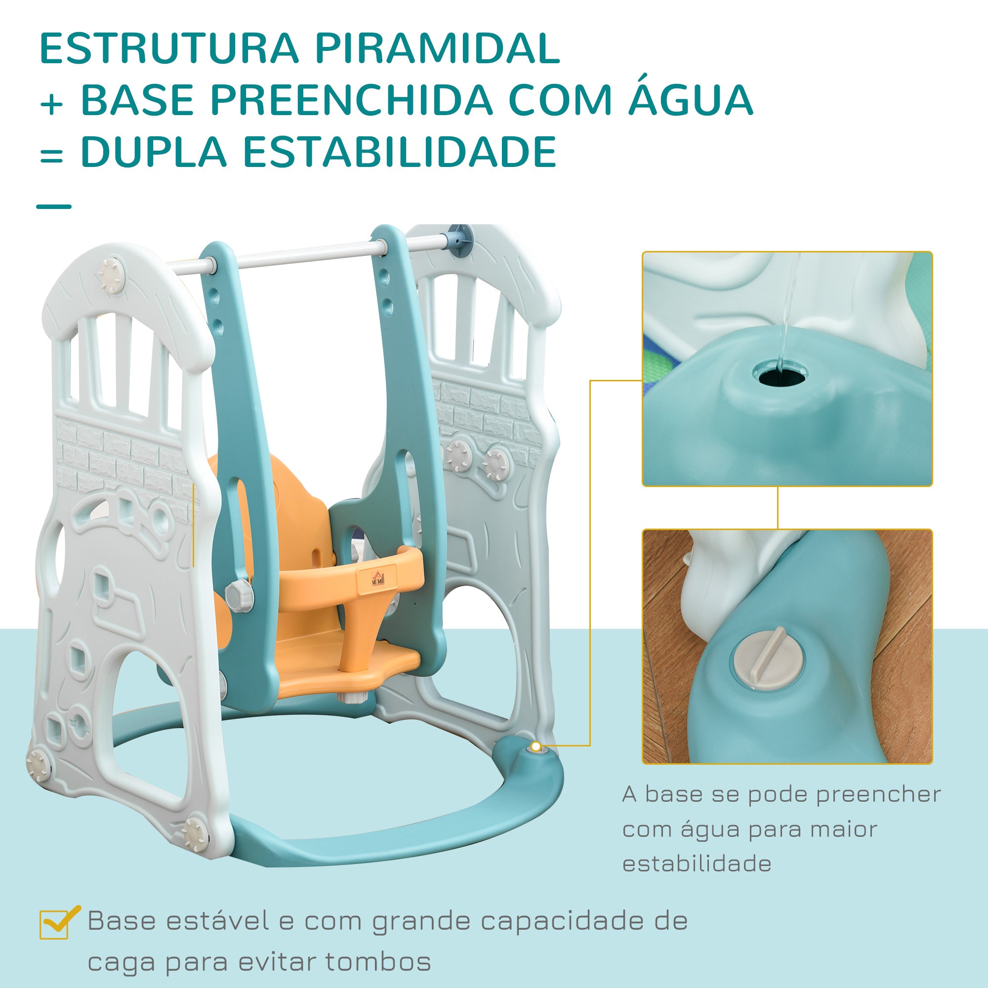 Parque Infantil Multifuncional 5 em 1 - 210x186x133cm - Azul, Cinza e Laranja