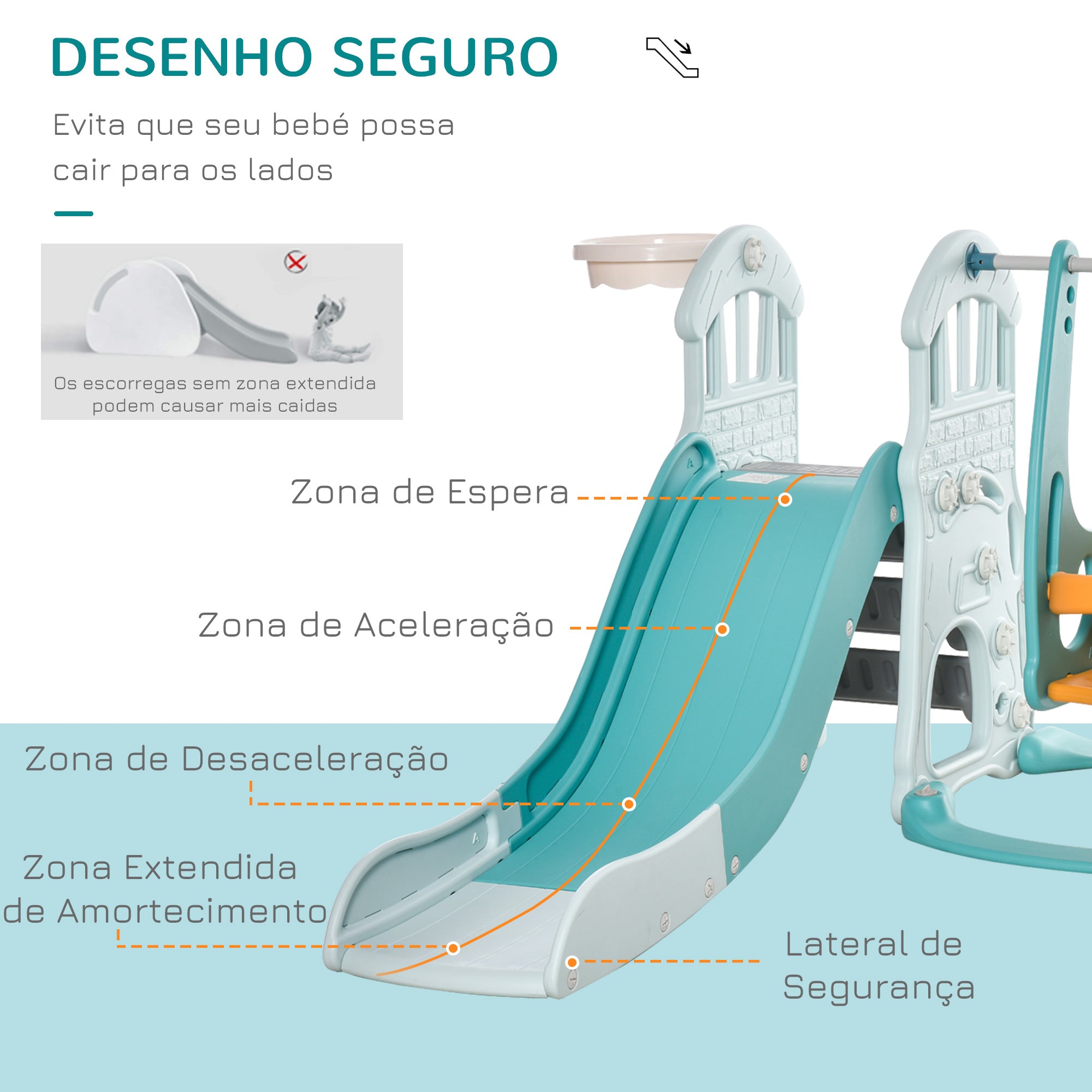 Parque Infantil Multifuncional 5 em 1 - 210x186x133cm - Azul, Cinza e Laranja