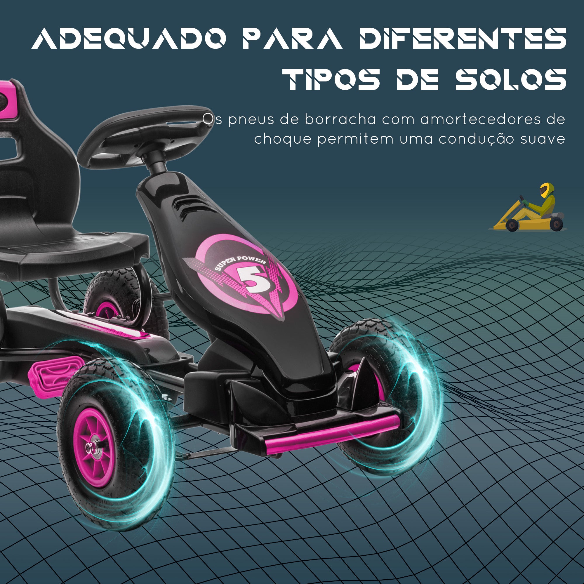 Kart a Pedais Infantil Rosa 121x58x61 cm para Crianças 5-12 Anos