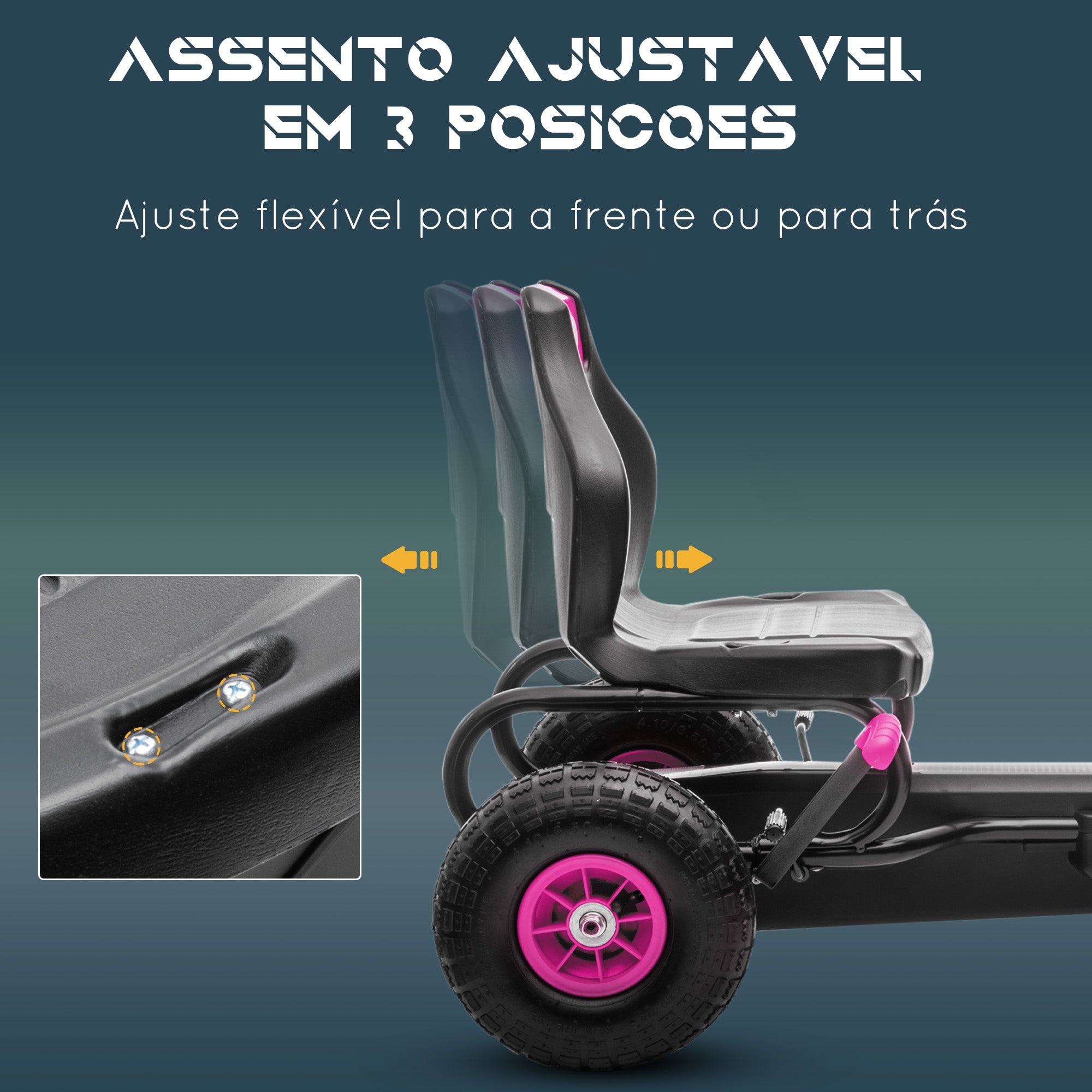 Kart a Pedais Infantil Rosa 121x58x61 cm para Crianças 5-12 Anos