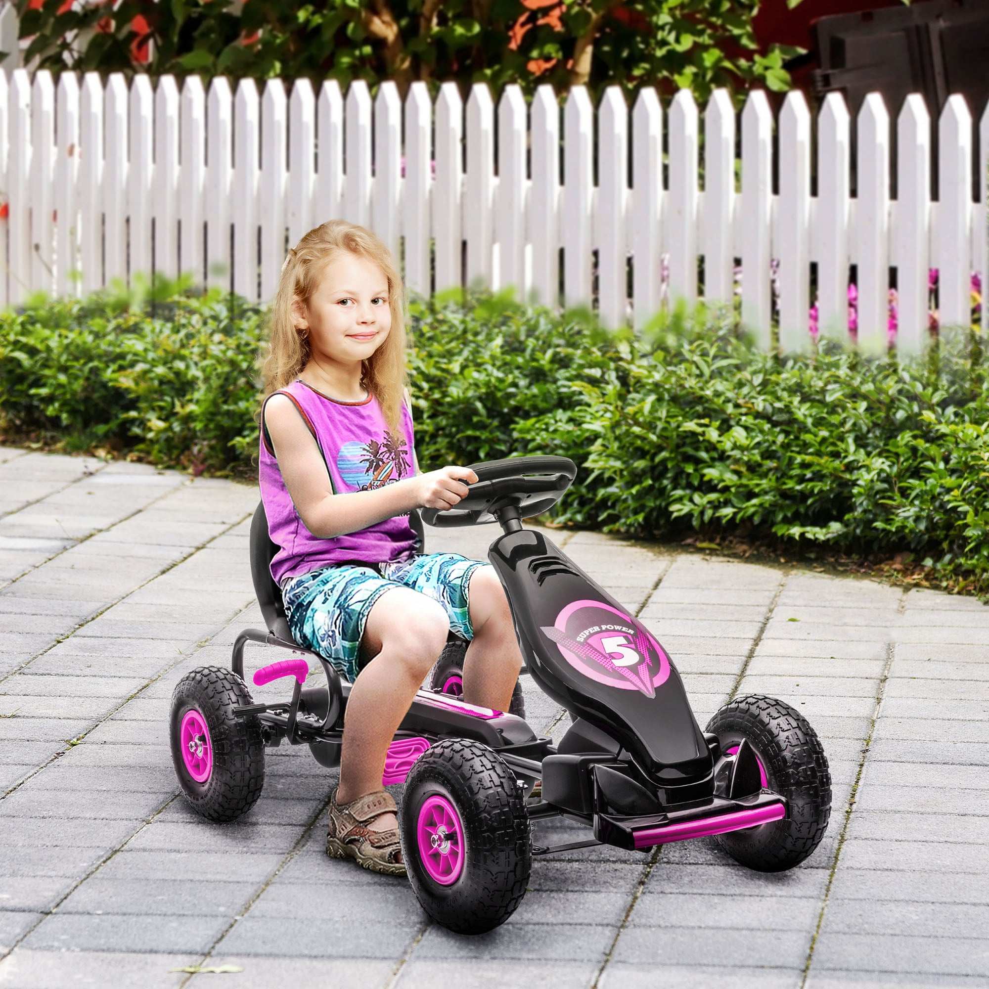 Kart a Pedais Infantil Rosa 121x58x61 cm para Crianças 5-12 Anos