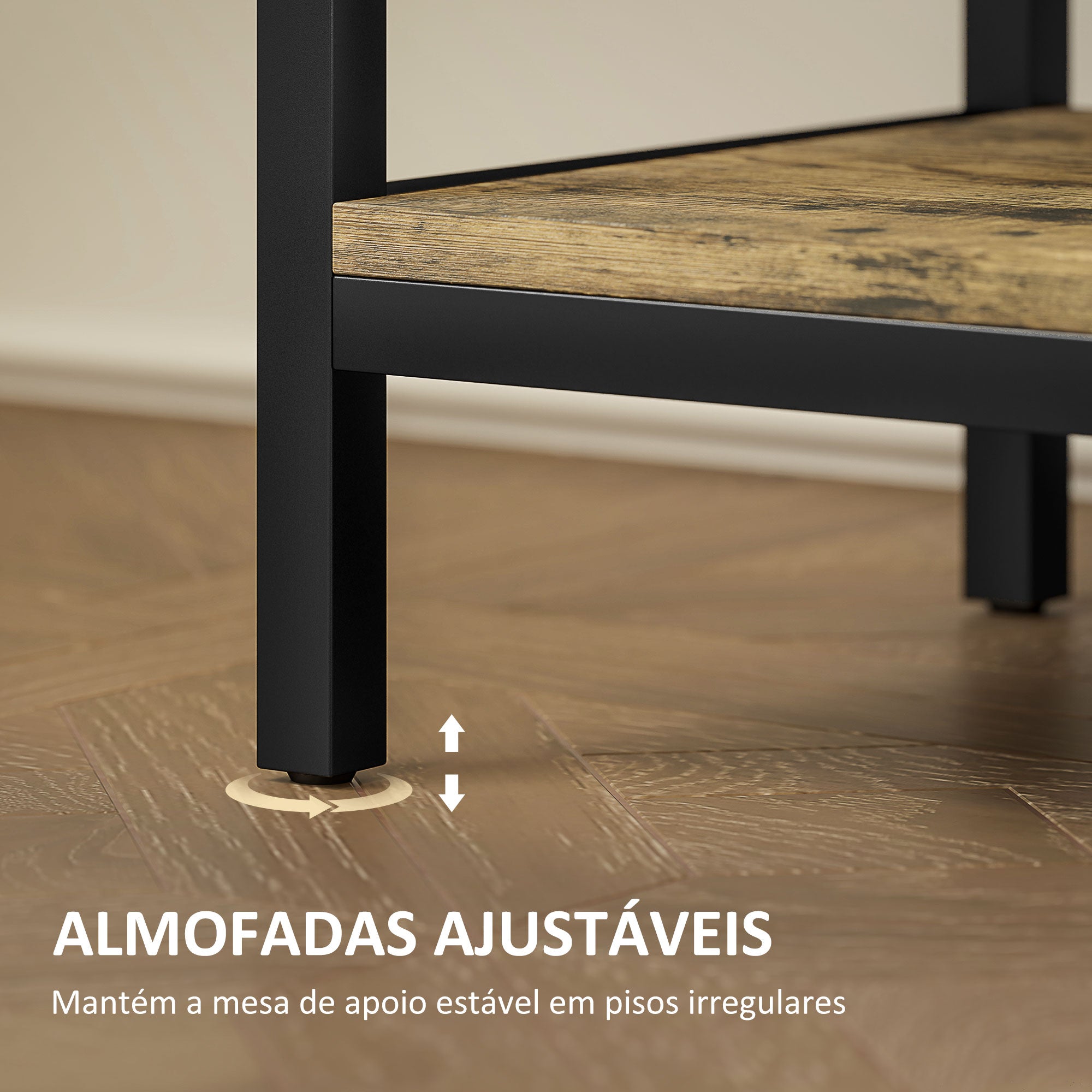 Mesa Auxiliar Industrial com Estação de Carga e Gaveta - Castanho Rústico 60x30x66,5 cm