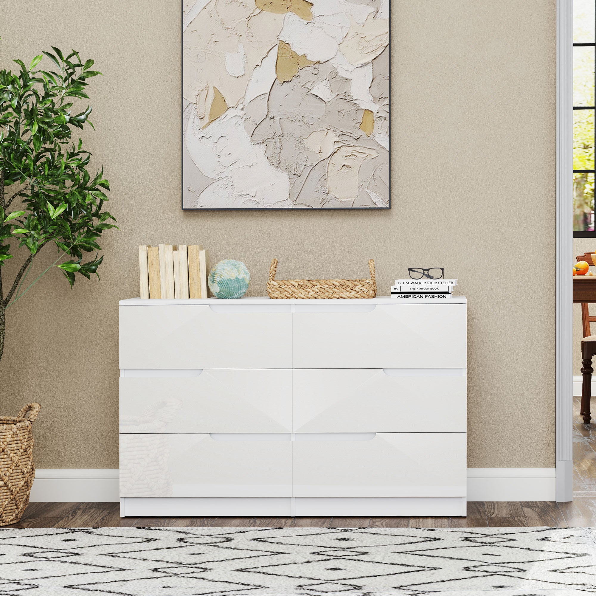 Cómoda Moderna com 6 Gavetas - 120x40x75 cm - Branco