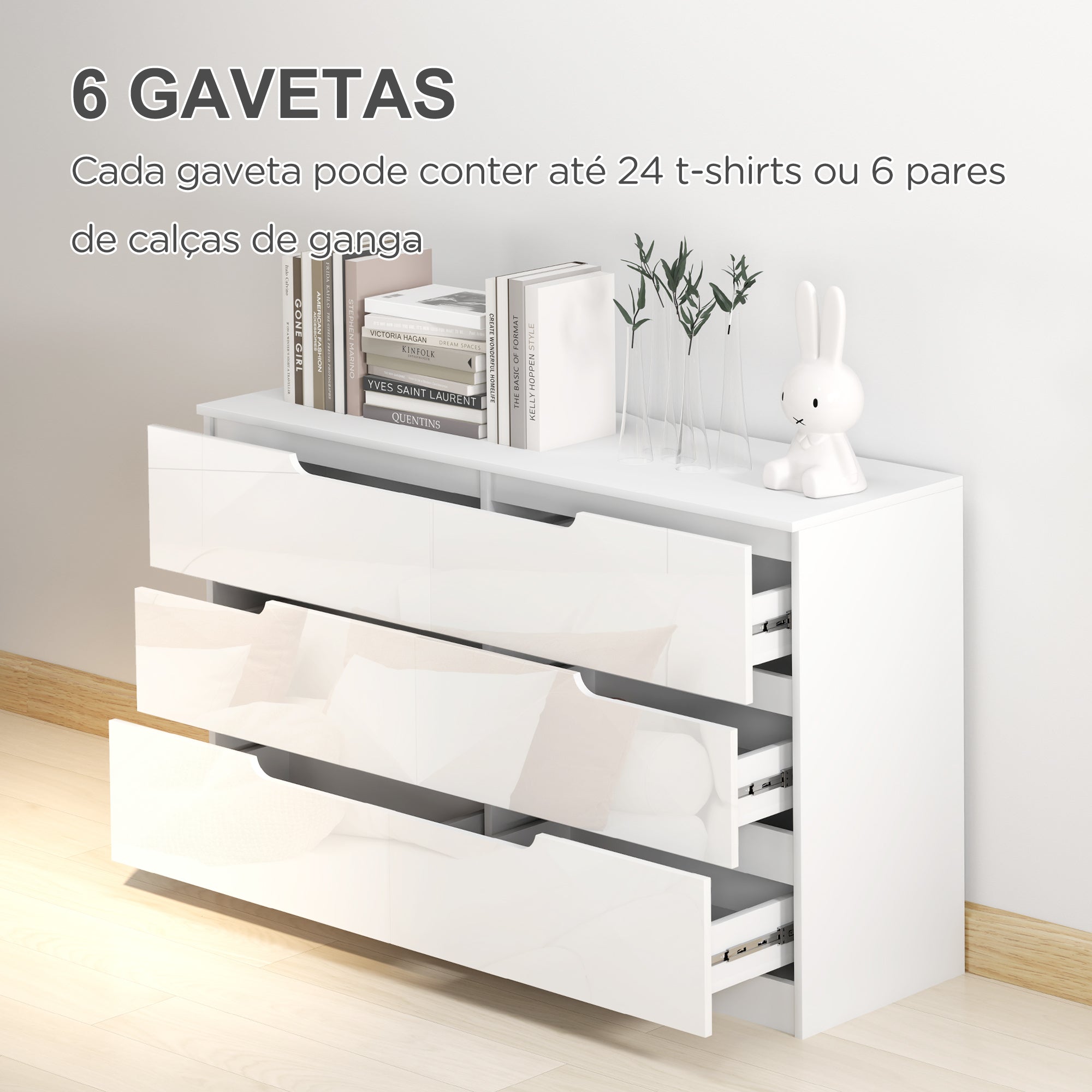Cómoda Moderna com 6 Gavetas - 120x40x75 cm - Branco