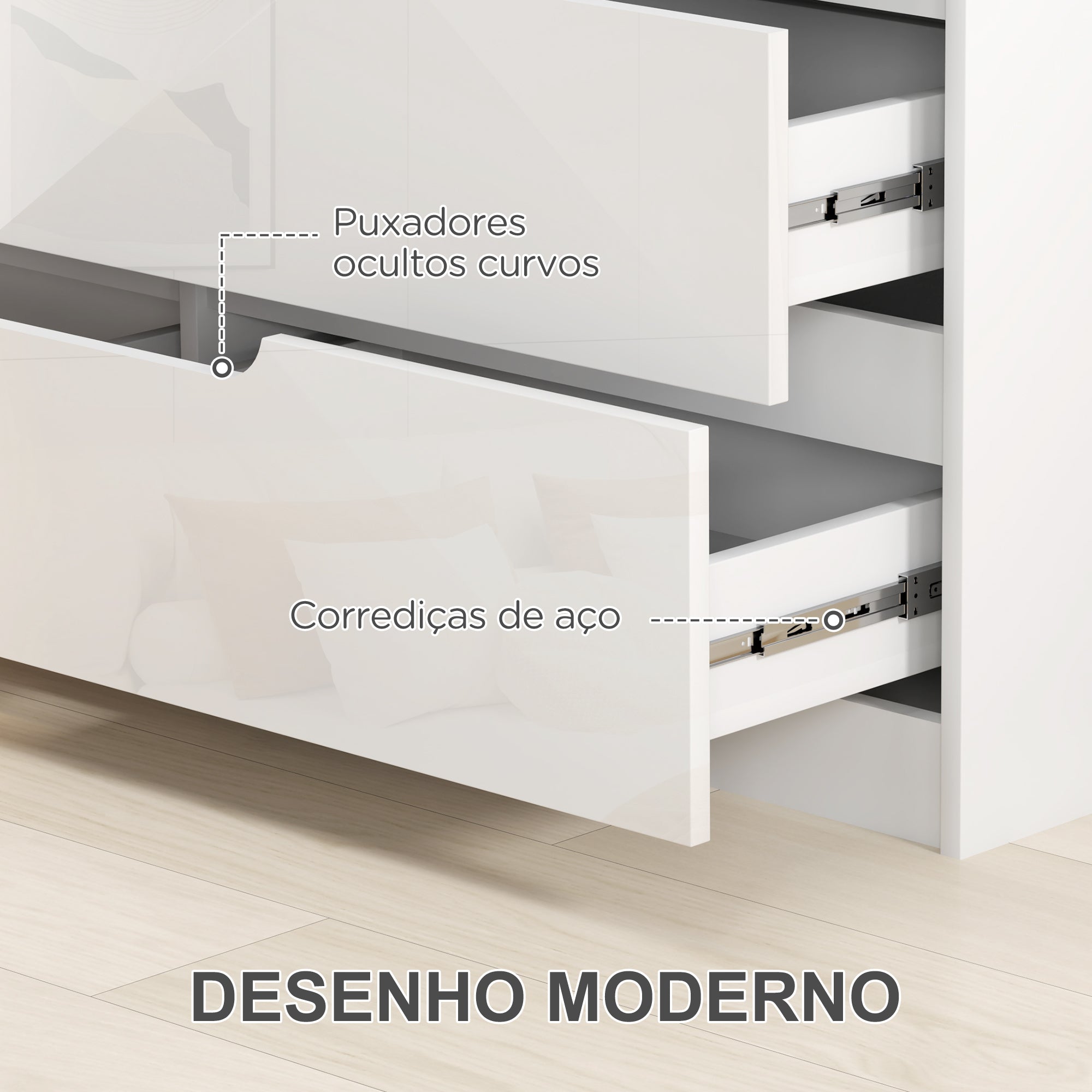 Cómoda Moderna com 6 Gavetas - 120x40x75 cm - Branco