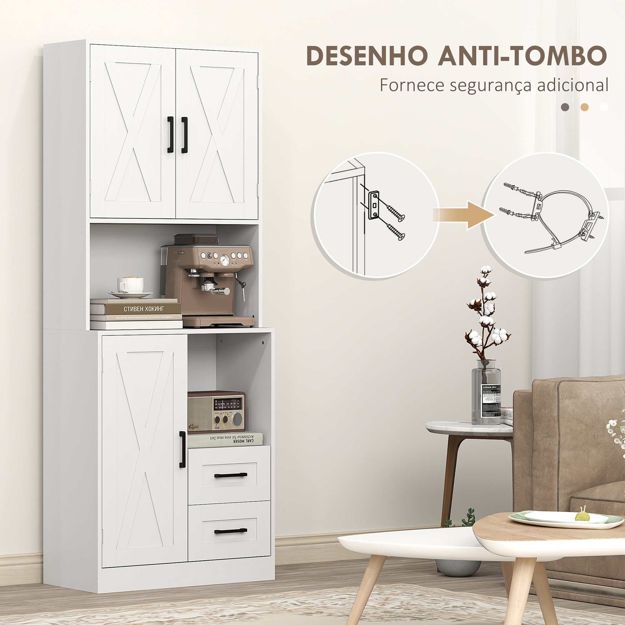 Armário de Cozinha Rústico 70x40x180 cm Branco