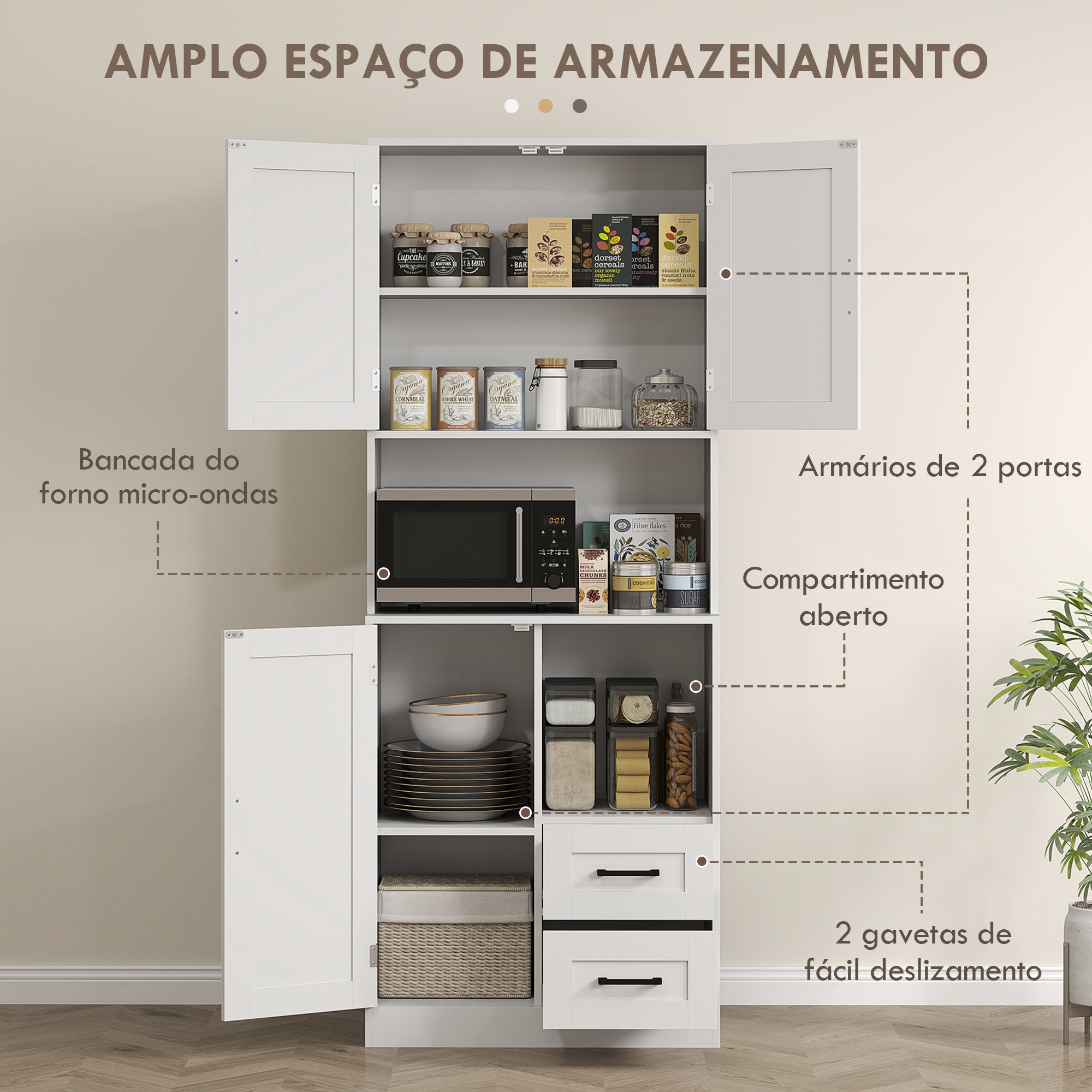 Armário de Cozinha Rústico 70x40x180 cm Branco