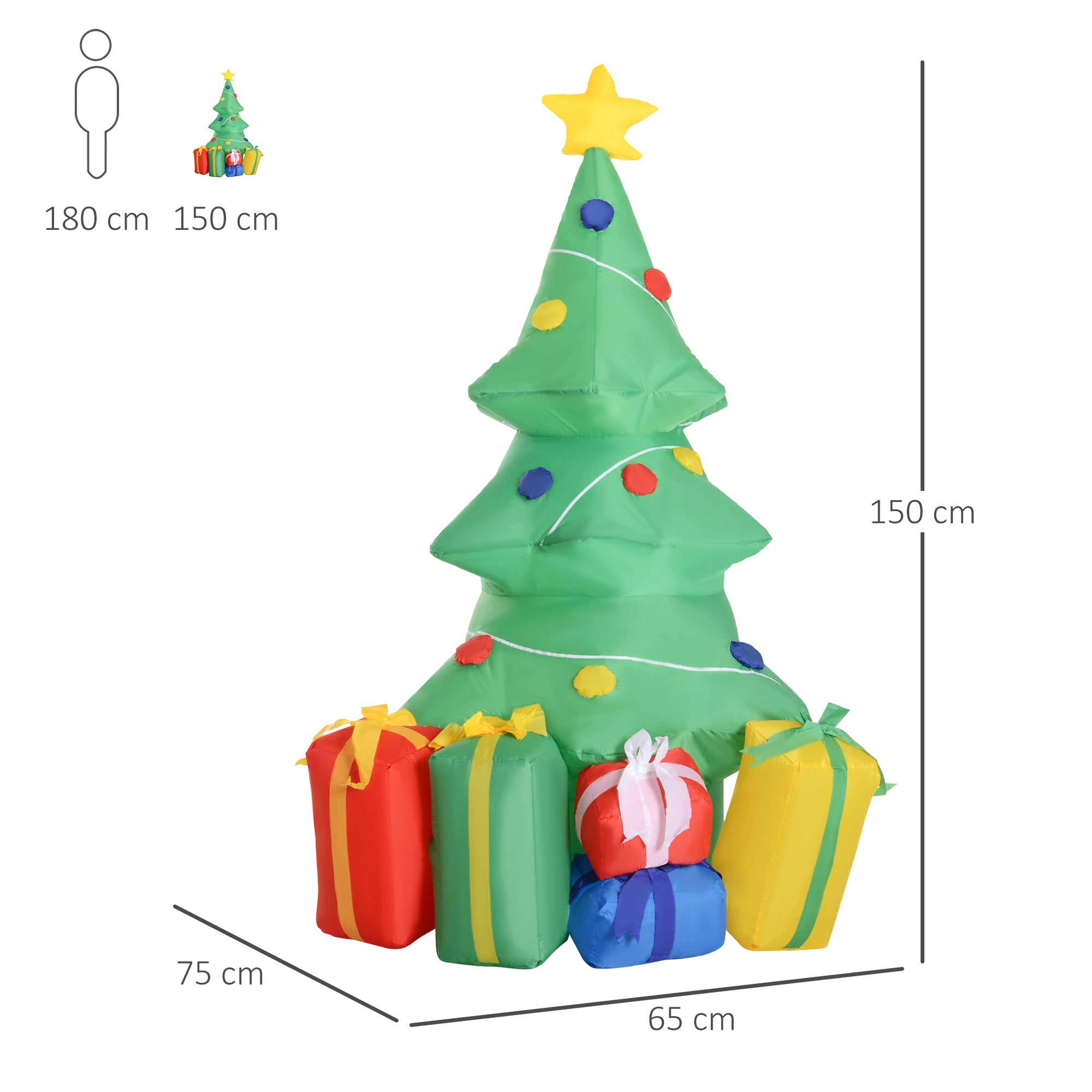 Árvore de Natal Insuflável 1,5 m Multicor 65x75x150 cm