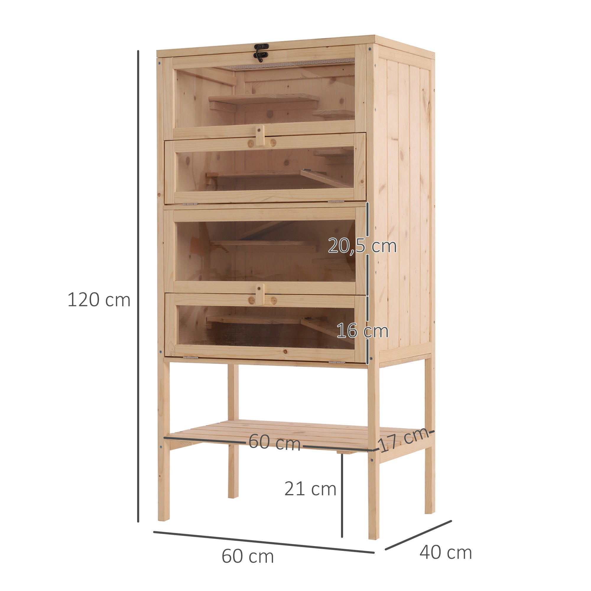 Gaiola de Madeira para Pequenos Roedores 60x40x120cm - Cor Madera Natural