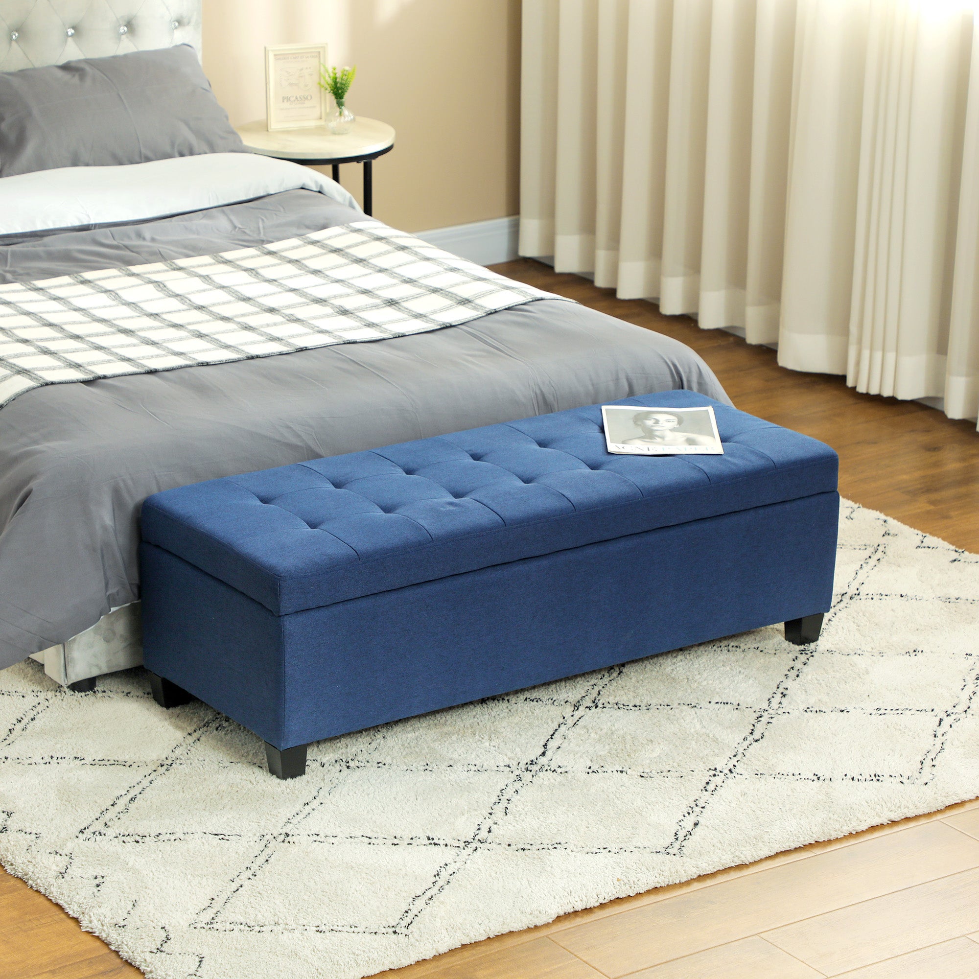 Banco de Armazenamento Acolchoado 125x49x41,5 cm - Azul
