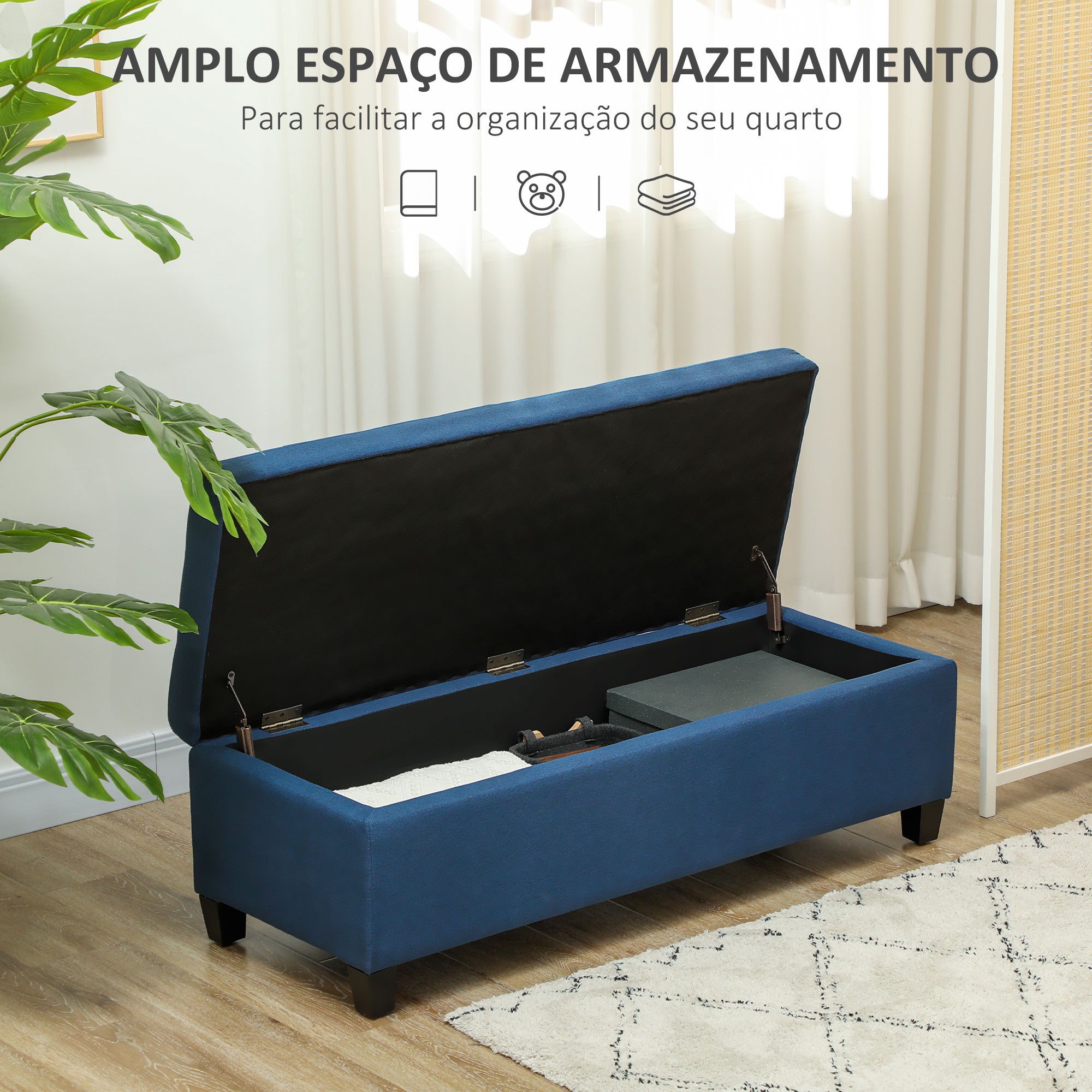 Banco de Armazenamento Acolchoado 125x49x41,5 cm - Azul