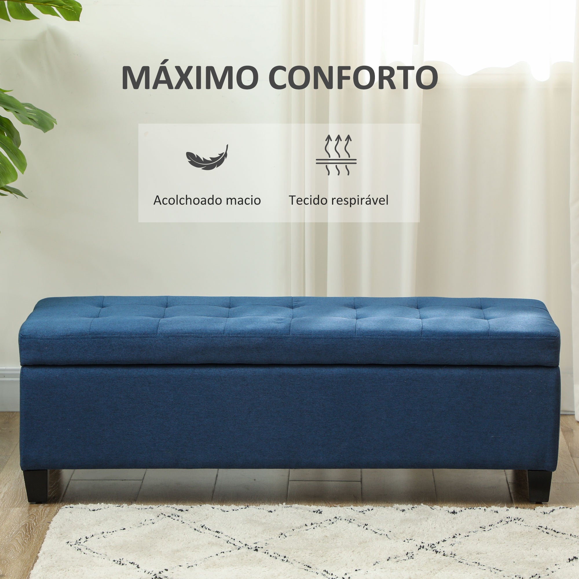 Banco de Armazenamento Acolchoado 125x49x41,5 cm - Azul