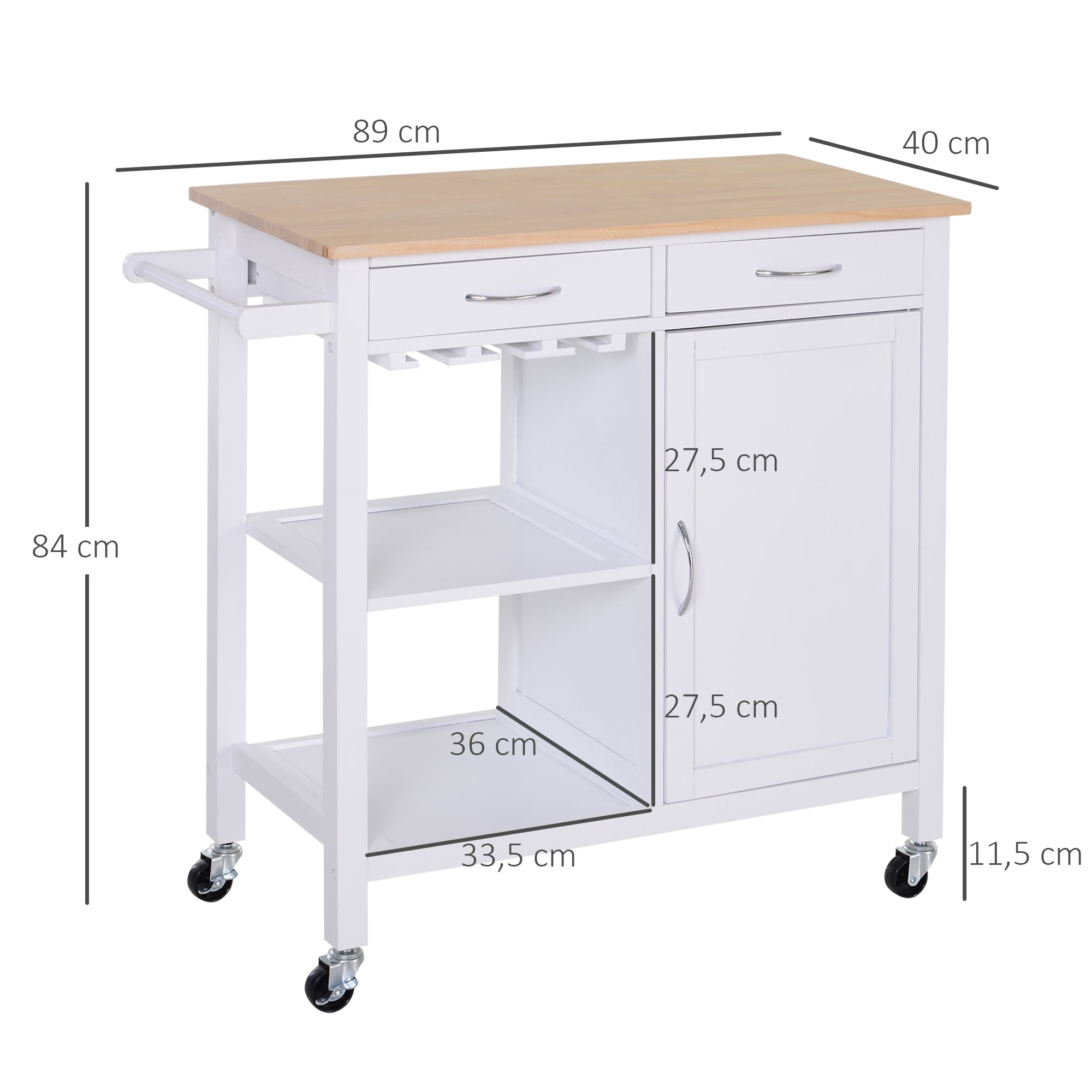 Carrinho de Cozinha Multiusos 88,5x40x86 cm - Branco