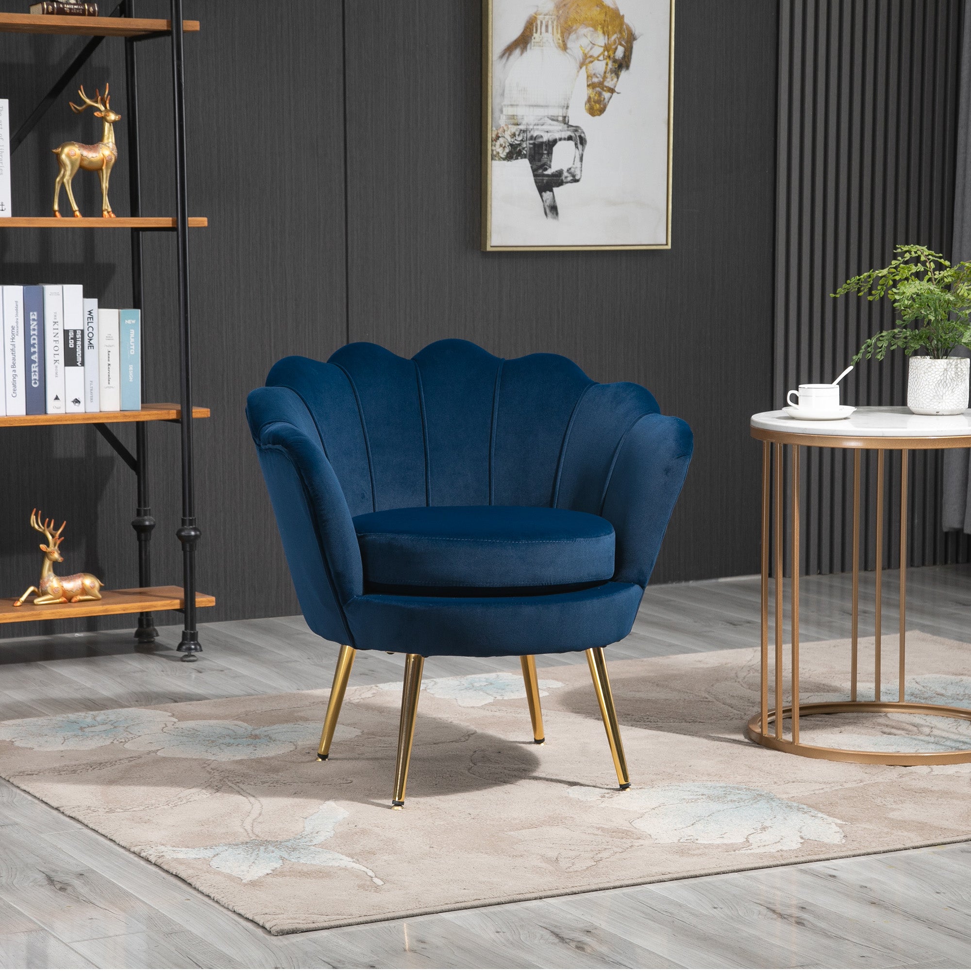 Poltrona Estofada em Veludo Azul 76x67x74 cm