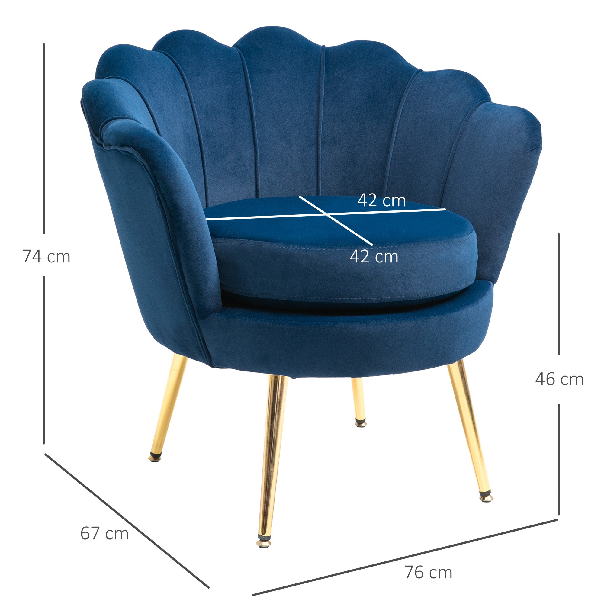 Poltrona Estofada em Veludo Azul 76x67x74 cm