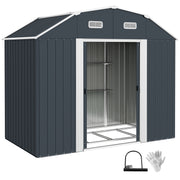 Abrigo de Jardim Metálico Cinza Escuro 238x132x198,5 cm - Prateleiras Ajustáveis