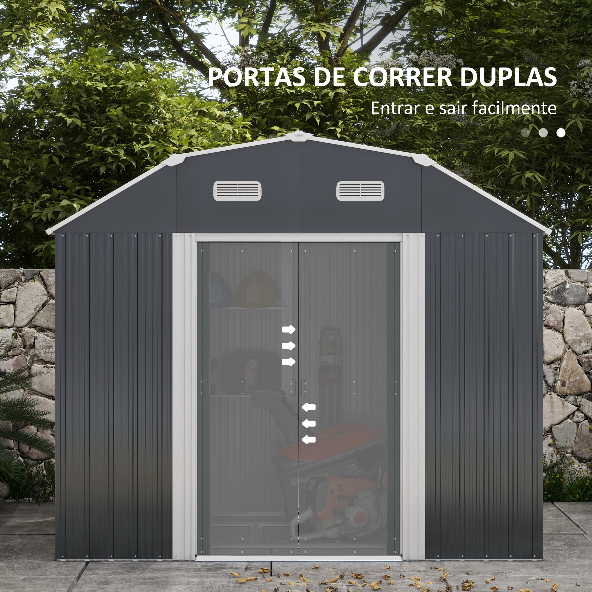 Abrigo de Jardim Metálico Cinza Escuro 238x132x198,5 cm - Prateleiras Ajustáveis