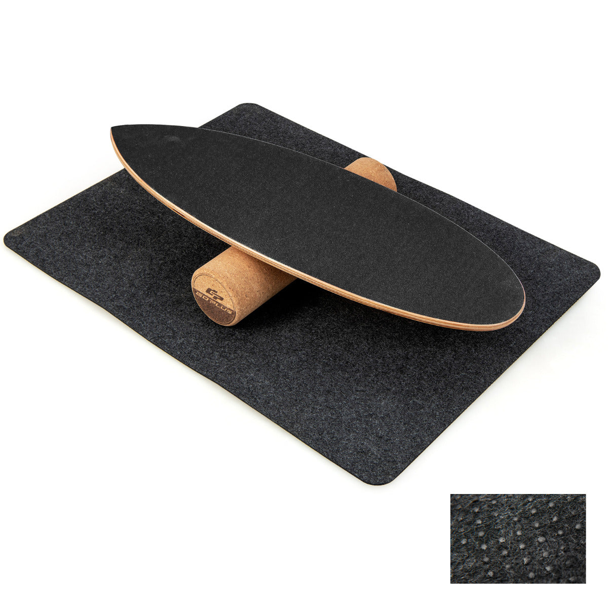 Tabuleiro de Equilíbrio em Madeira com Rolo e Tapete para Treino Skateboard Hockey Snowboard Surf 75 x 25,5 cm Preto