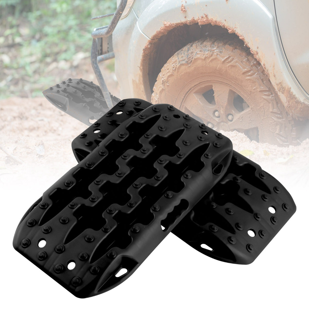 Conjunto de Tapetes de Tração Todo-o-Terreno para Neve e Recuperação de Veículos 2 Peças 58 x 31 x 6 cm Preto