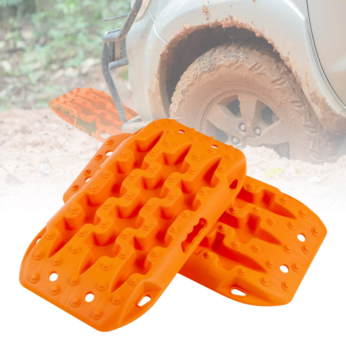 Conjunto de Tapetes de Tração para Todo-o-Terreno - 2 Peças para Neve - 58 x 31 x 6 cm - Laranja
