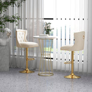 Conjunto de 2 Cadeiras de Bar – Ajustável 67-87 cm – Branco – Veludo Holandês