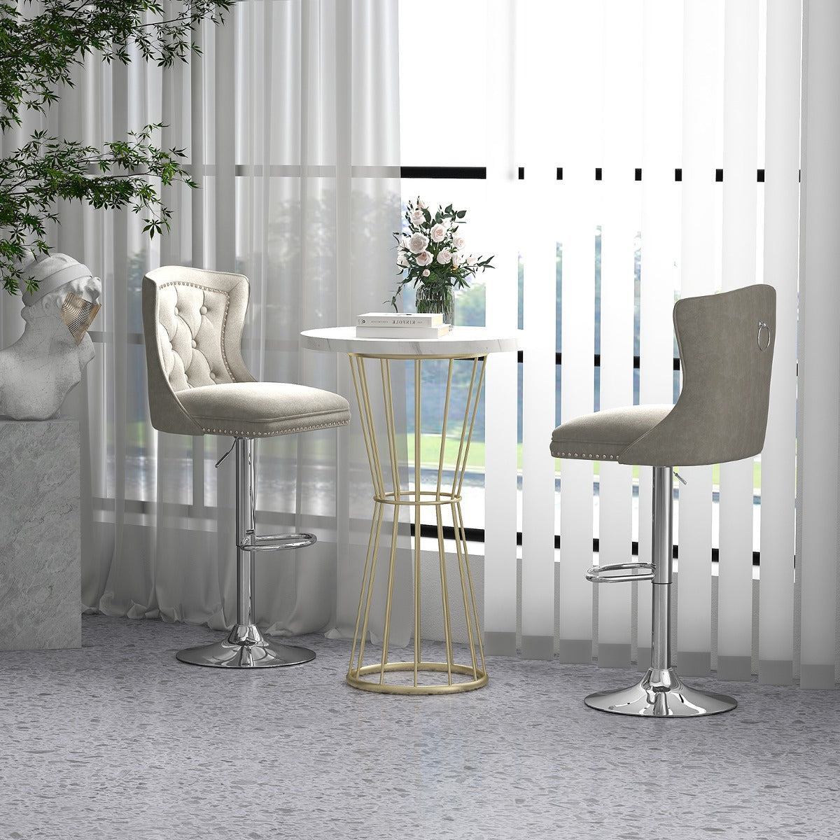 Conjunto de 2 Cadeiras de Bar – 67-87 cm – Cinzento – Veludo