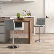 Conjunto de 2 Bancos em Pele Sintética com Altura Ajustável, Assento Giratório 360°, Apoio para os Pés e Base Metálica Cinzenta