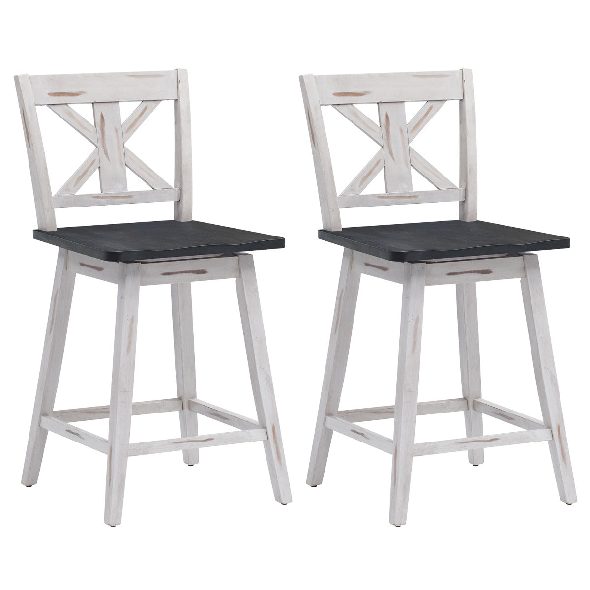 Conjunto de 2 Bancos de Bar – 50 x 47 x 97 cm – Branco – Madeira de borracha