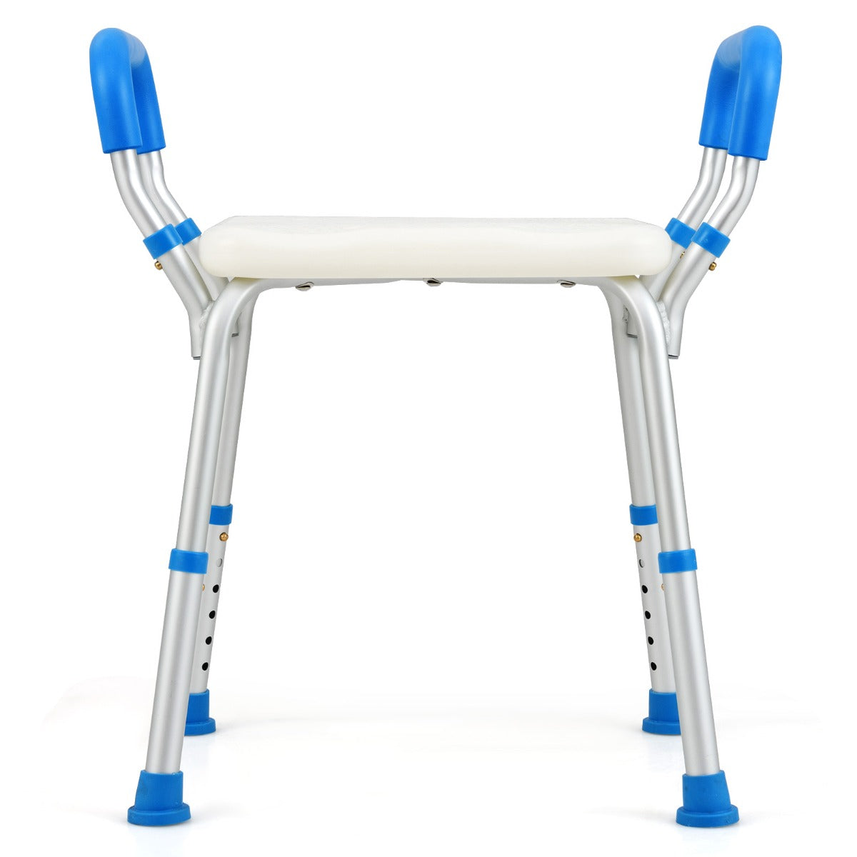 Banco de Duche para Adultos com Braços Acolchoados Destacáveis Ajustável em Altura em 6 Níveis para Pessoas Idosas 59 x 40 x 54-67 cm Azul