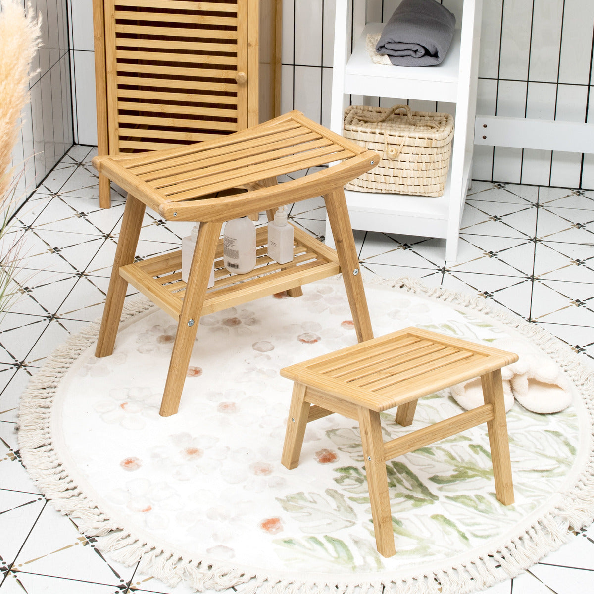 Banco de Bambu para Duche – 52 x 29 x 44 cm – Natural