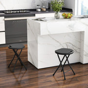 Conjunto de 2 Banquetas Dobráveis Cadeira Redonda Poupa Espaço com Estrutura em X Pega Portátil Almofadas para Pés Banqueta Fina Preta