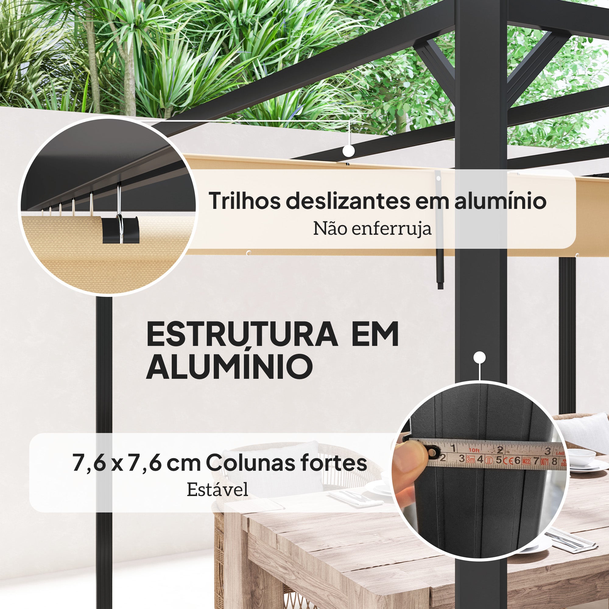 Pérgola de Alumínio 300x300x227 cm - Cor Cáqui