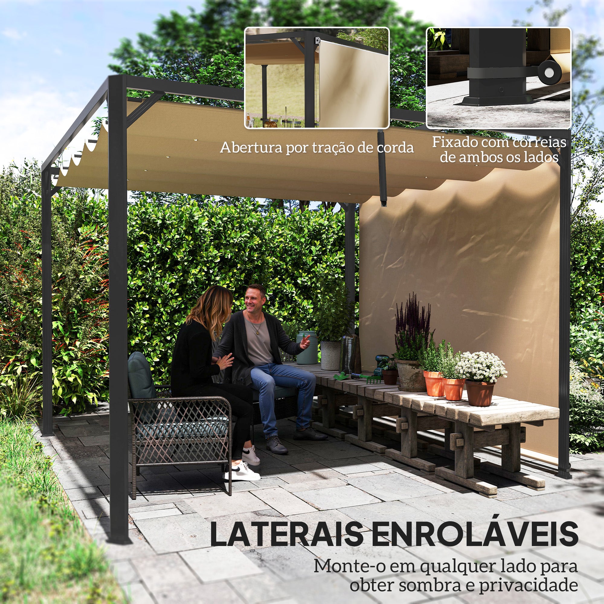 Pérgola de Alumínio 300x300x227 cm - Cor Cáqui