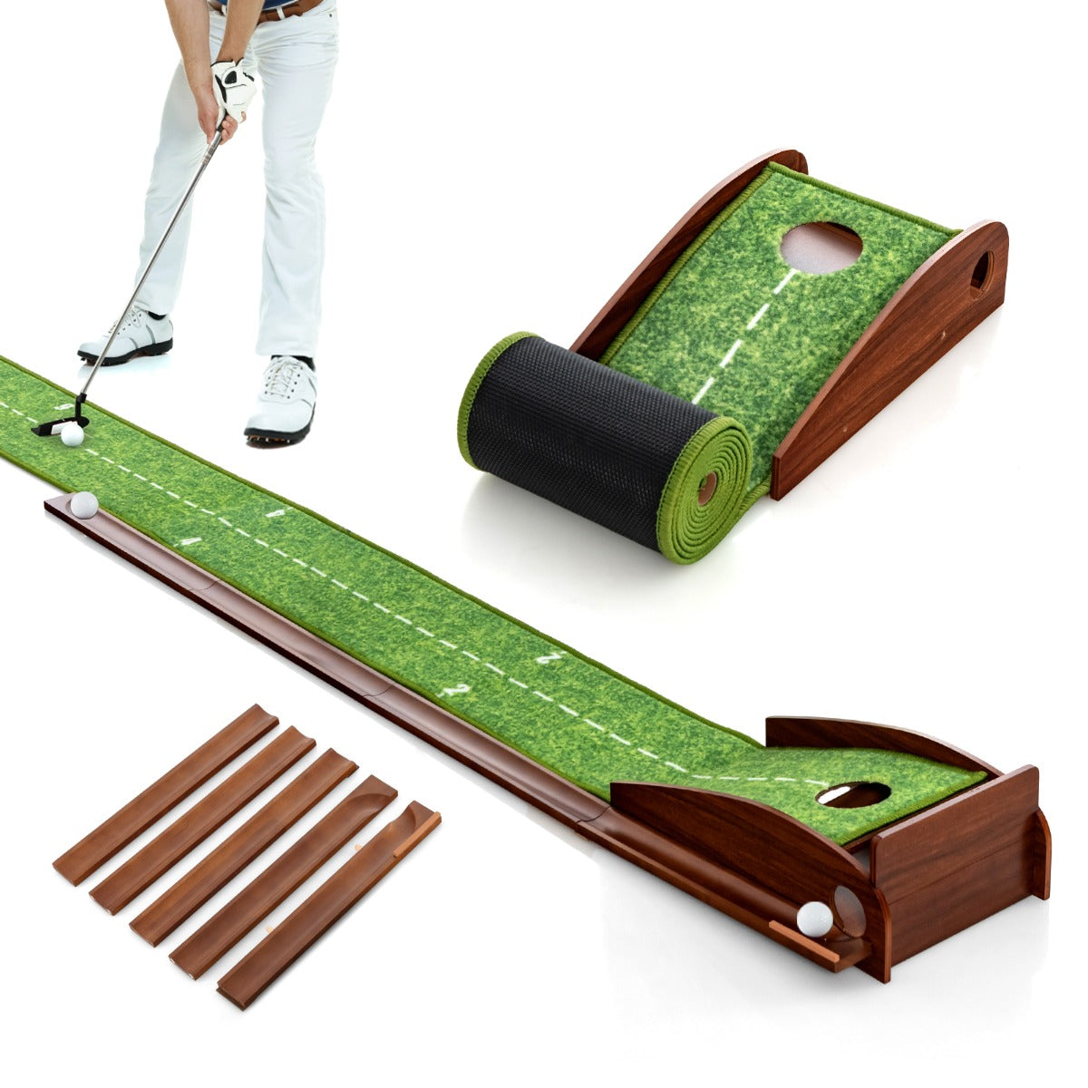 Tapete de Golfe com Retorno Automático de Bola – 274 x 27 x 15 cm