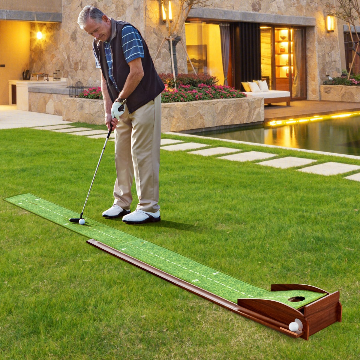 Tapete de Golfe com Retorno Automático de Bola – 274 x 27 x 15 cm