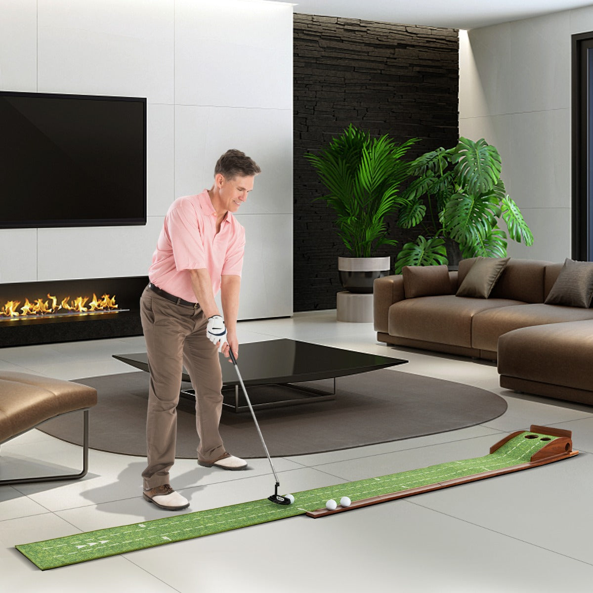 Tapete de Golfe com Retorno Automático de Bola – 302 x 32 x 15 cm