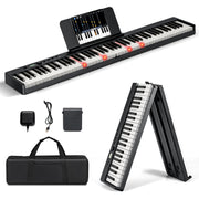 Piano Elétrico Dobrável de 88 Teclas Iluminadas Tamanho Completo MP3/USB/MIDI 126 x 30 x 22,5 cm Preto