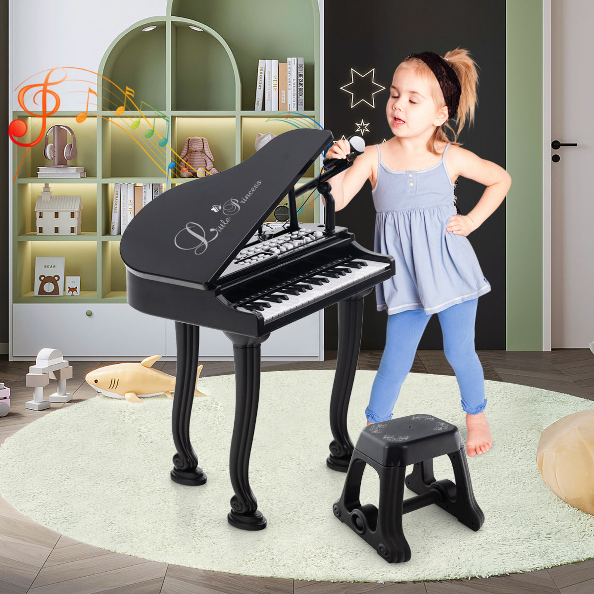 Teclado de Piano Infantil – 37 teclas – Preto – ABS e PE